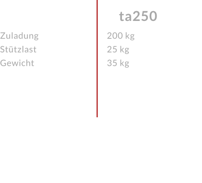 Zuladung StützlastGewicht ta250 200 kg 25 kg 35 kg